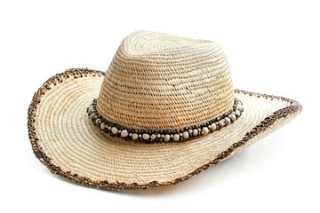 Straw cowboy hat with decorative trim