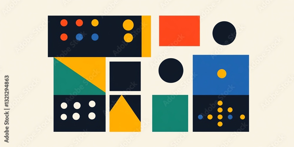 Poster colorful geometric shapes create a modern abstract design on a light background with various arrange