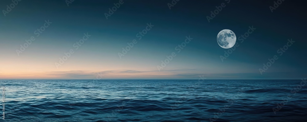 Poster dramatic nighttime abstract background idea. a serene ocean view under a full moon at dusk, creating