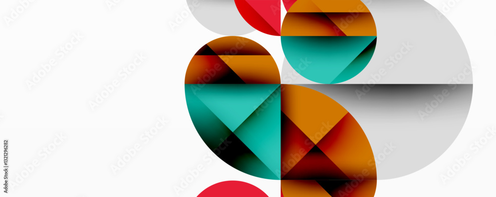 Poster abstract geometric artwork with overlapping circles and gradients, circle square triangle shapes bac