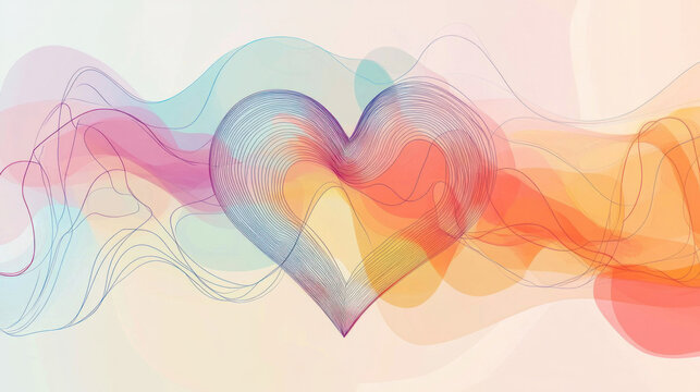 Vector illustration of a heart line art drawing. Heart drawn in one line continuously. abstract representation of love. Vector background of an outline ribbon. template for an artwork.