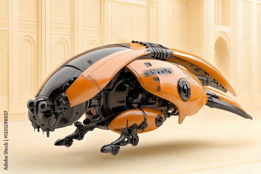 Aufkleber futuristic robotic insect design showcasing advanced engineering in a minimalist setting