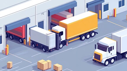 Colorful Illustration of Logistics Operation at a Warehouse Dock