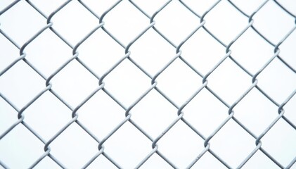 Fototapeta premium Close-up view of seamless chain link fence against pure white, metal, backdrop