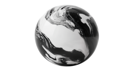 black and white sphere with a bold marble pat ball isolated on white background