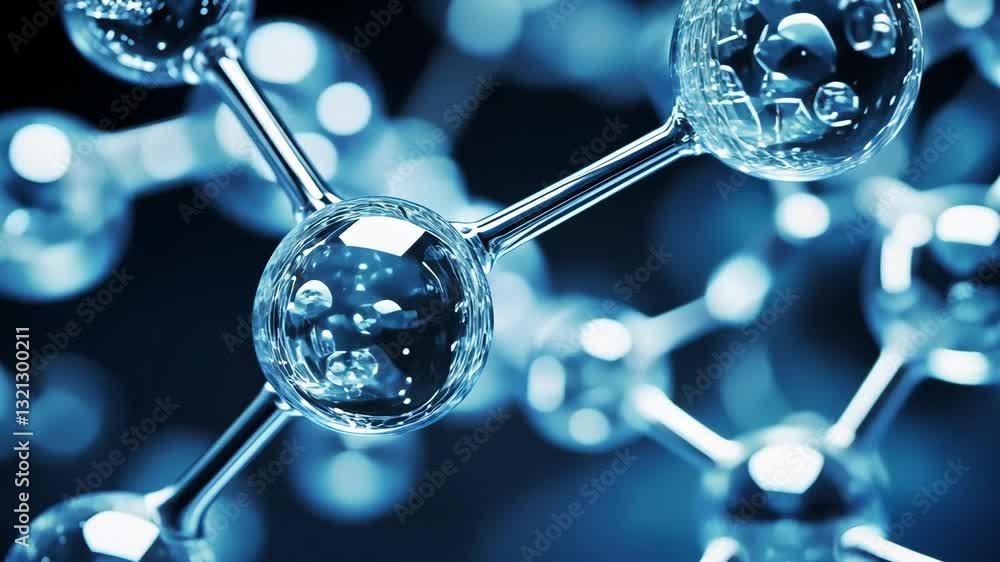 Poster molecular structure displayed with a blue background illustrating the intricacies of atomic connecti