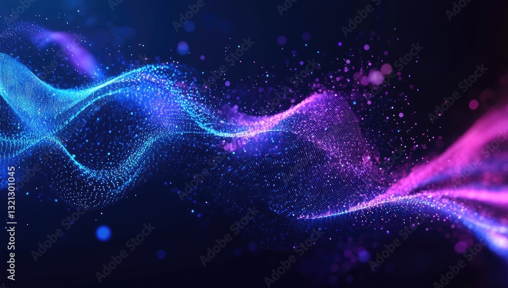 Wall mural abstract digital wave design. dynamic particles flow in vibrant colours. fluid motion, glowing effec