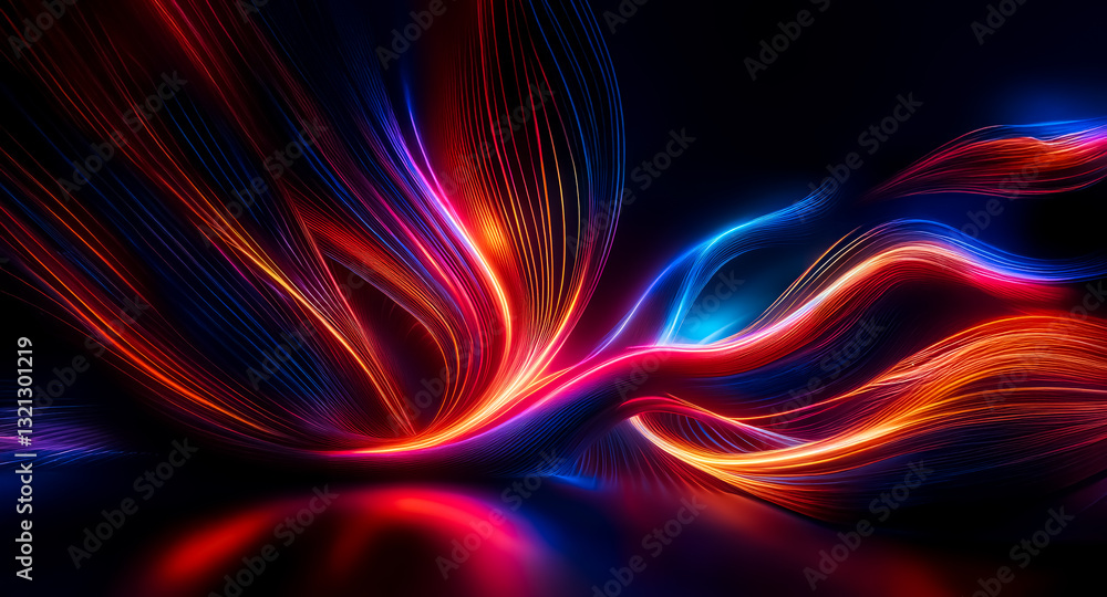 Aufkleber vibrant streaks of red, orange, and blue light gracefully curve and flow against a dark backdrop, cr