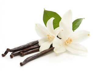 Fresh vanilla pods and blossoms
