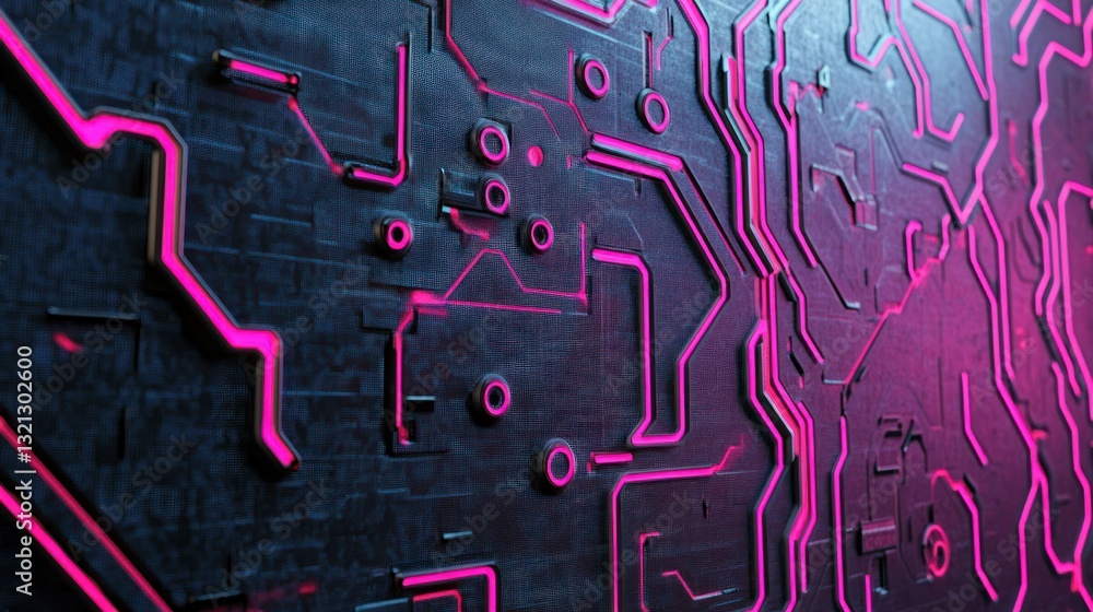 Poster walls with bright neon circuit lines forming intricate patterns, background wallpaper ai generated i