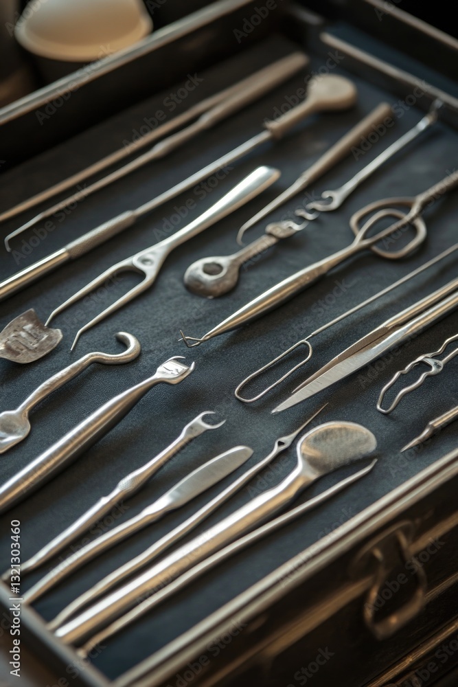 Poster A box filled with various types of silverware