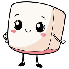 Cute cartoon marshmallow with big eyes, small arms, and a friendly smile.