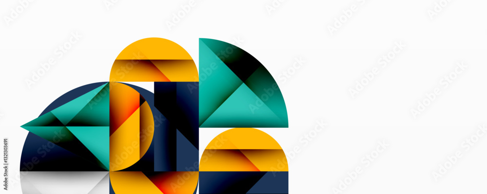 Aufkleber Abstract geometric design with intersecting circles, triangles, squares and sharp angles creating a layered composition with gradients, depth, and contrast