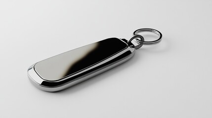 Sleek metallic keychain with blank tag.
