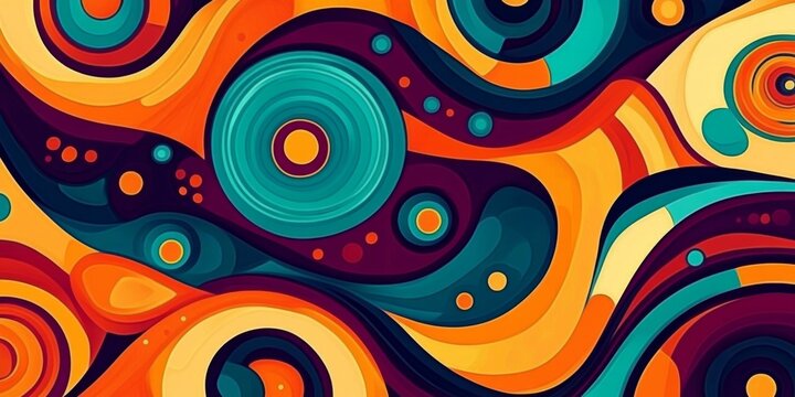Abstract digital art with dynamic colorful composition featuring various shapes and colors in wave-like pattern for vibrant energy