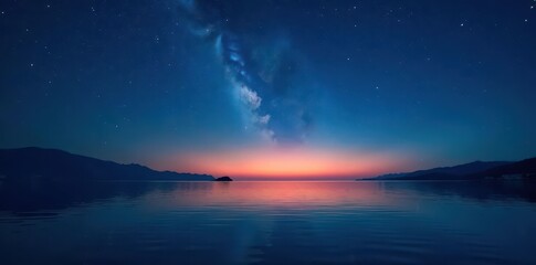 Fototapeta premium Dark Sicilian sky, stars reflecting on calm sea, universe, coast