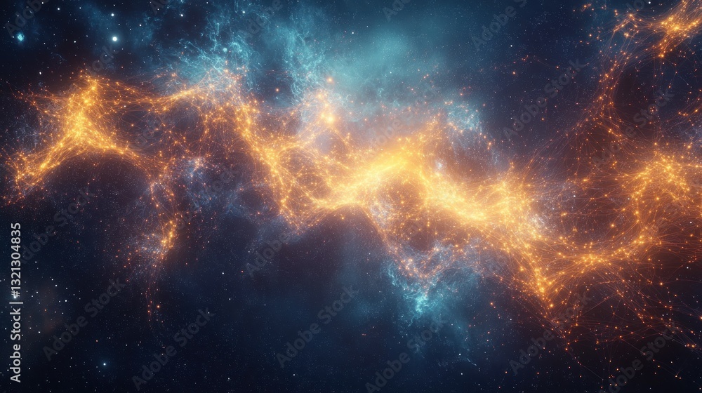 Poster cosmic sky with intricate digital networks forming holographic paths background wallpaper ai generat