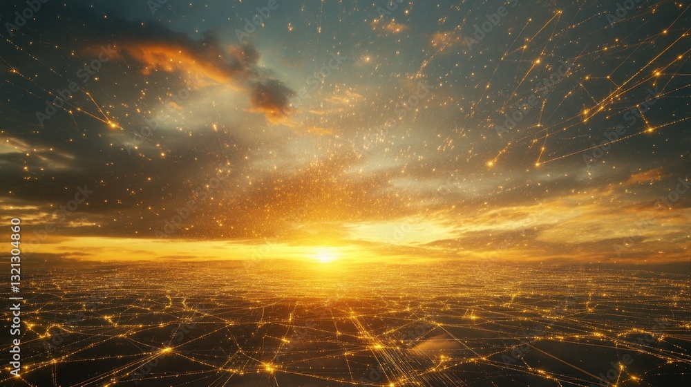 Poster sunset sky with subtle glowing circuits blending smoothly with the clouds background wallpaper ai ge