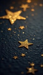 Dense gold glitter forming star shapes on dark surface, art, texture