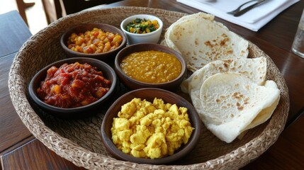 Colorful Indian Cuisine Spread with Various Dishes on Table
