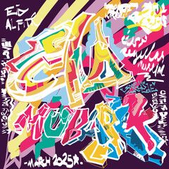 EidMubarak word with graffity style illustration