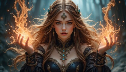 Fairytale Sorceress Controls Blazing Fire Magic