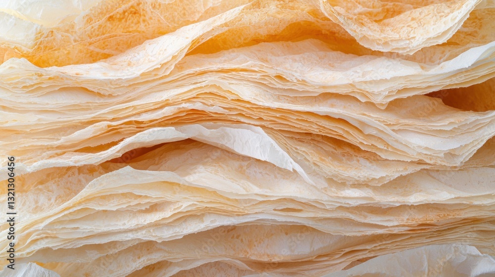 Poster close-up of a pile of crumpled paper. the paper appears to be a light peach color and has a slightly