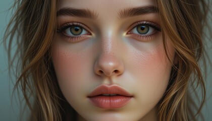 Fototapeta premium Closeup Portrait of a Young Woman with Brown Hair