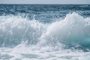 Fototapeta premium Wide shot of ocean waves rolling towards the coastline