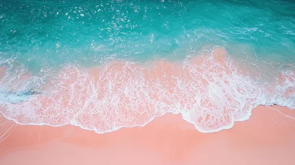Schapenvacht deken Beautiful pink sand beach with turquoise ocean waves summer vacation sea sky blue foam calm view © Jhati