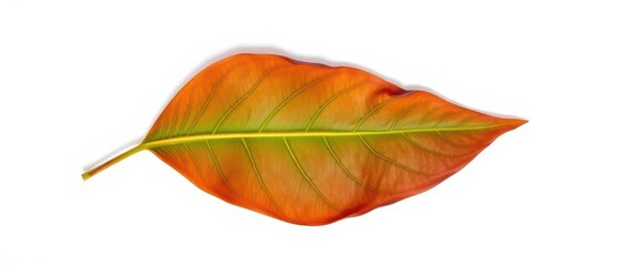 Fototapeta premium Single wilting leaf isolated on pure white backdrop, background, wilted