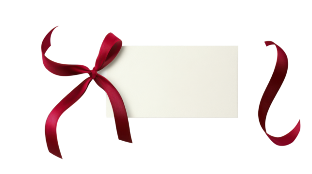 blank white gift tag with red ribbon isolated on white background