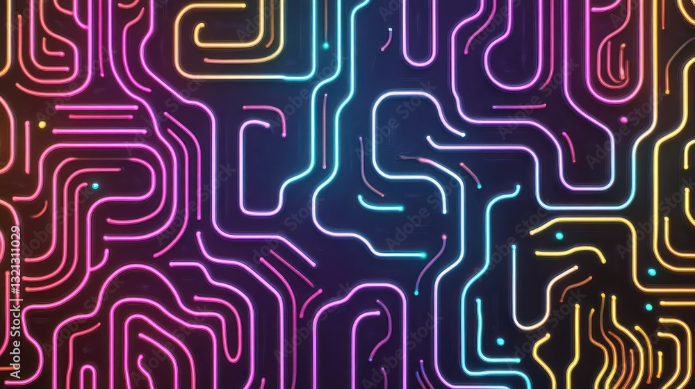 Poster walls with bright neon circuit lines forming intricate patterns, background wallpaper ai generated i