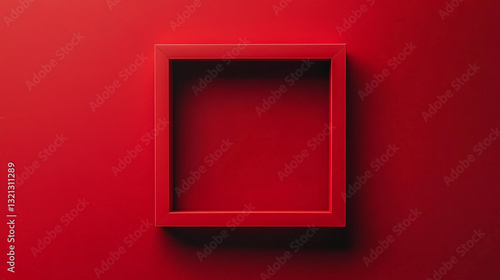 Poster red square frame on red background minimalist modern design art bold wall empty blank color clean