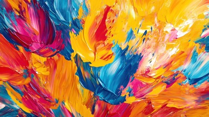 A vibrant abstract painting featuring bold colors and dynamic brush strokes.