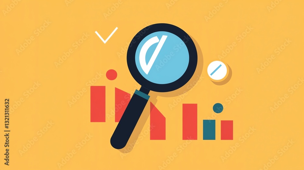Poster analysis of data trends using a magnifying glass and graphs on a vibrant background