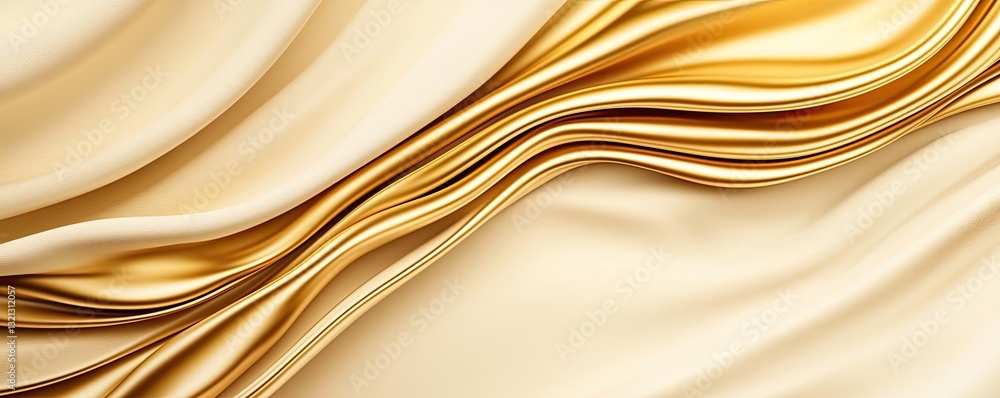 Poster abstract art background concept. elegant golden and cream fabric texture with smooth flowing lines a
