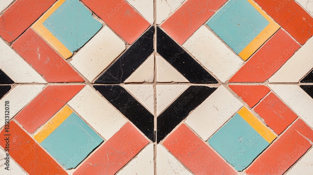 Poster close-up of a tiled floor with a geometric pattern. the tiles are arranged in a diamond shape, with 