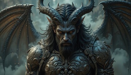Dark Fantasy Demon Lord With Wings And Horns