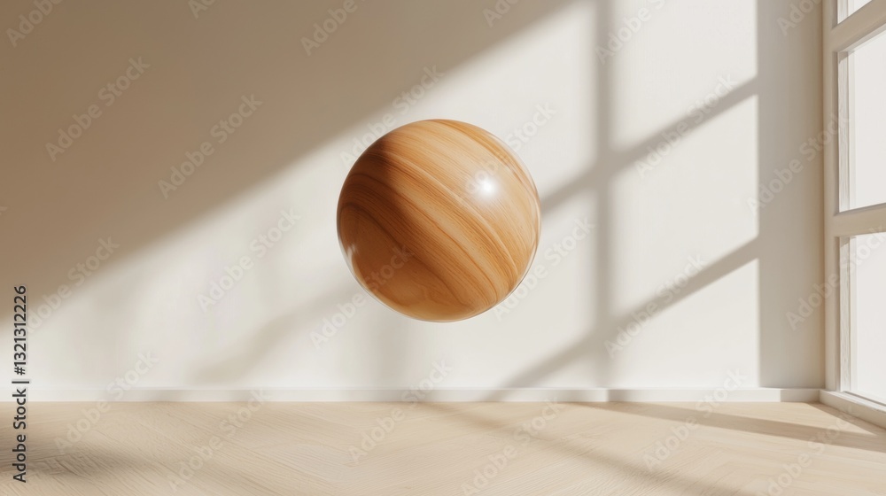 Poster empty room with a large window on the right side. the floor is made of light-colored wood and the wa