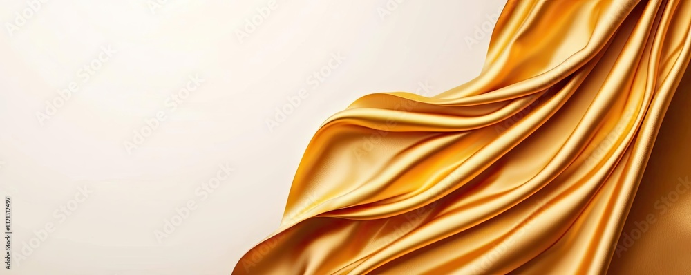 Poster abstract art background concept. elegant golden silk fabric folds creating a luxurious and smooth te