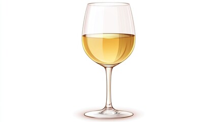 Glass of white wine on white background.