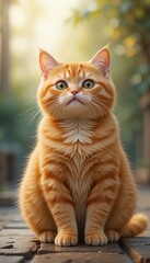 Obraz premium Adorable Orange Kitten Sitting Outdoors In Sunlight