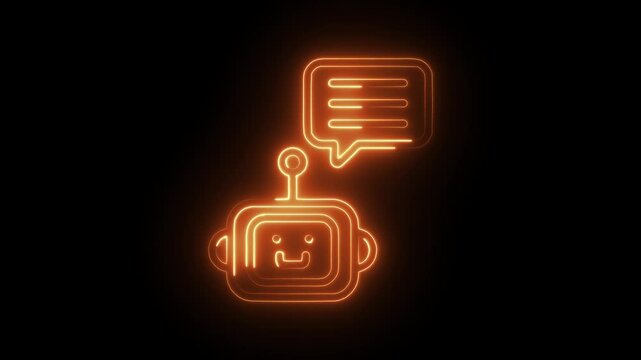 Glowing neon robot  icon isolated on black background. HD Video motion graphic animation