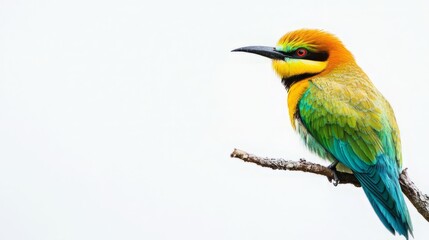 Fototapeta premium banner material, posters, and materials for making presentations. close up of a bird on a branch with a white background as text space