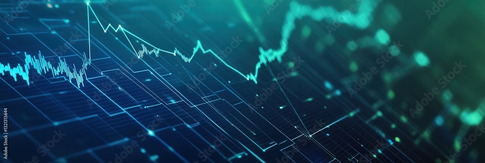 Poster dynamic analysis of political and economic trends represented through intersecting lines and a data 