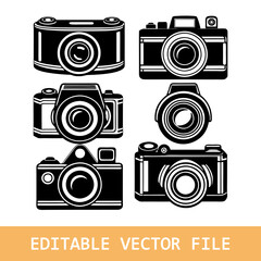 camera icons set. Photo studio symbol. Camera photography clipart collection in flat style.