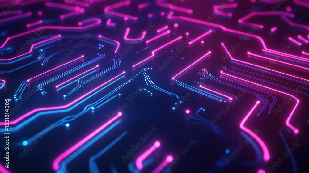 Poster background with neon circuit lines in pattern leaves plenty of space for mockup wallpaper ai generat
