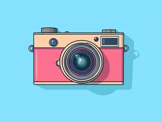 Vintage Camera Illustration With a Retro Design and Bright Colors on a Simple Blue Background