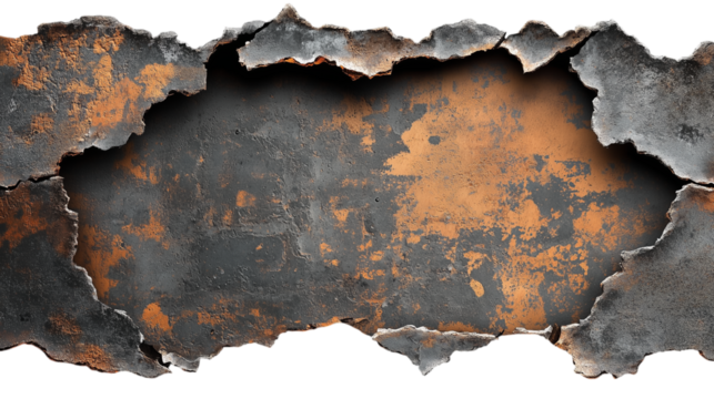 Torn metal surface with rust and texture Isolated on Transparent Background